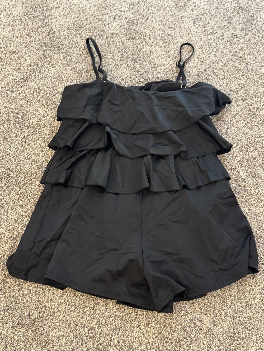 Fit 4 U Size 14 Flattering Women's Black Ruffle One-Piece Swimsuit